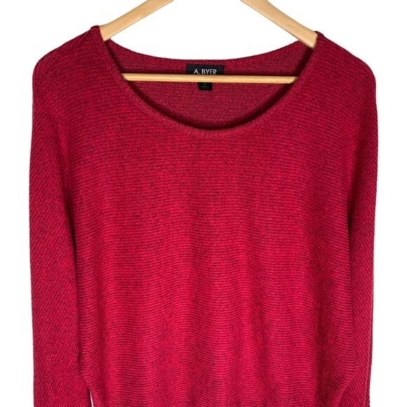 A. Byer Women’s XL Ribbed Knit Long Sleeve Red Stretch Pullover Casual Fall Top - Picture 3 of 10